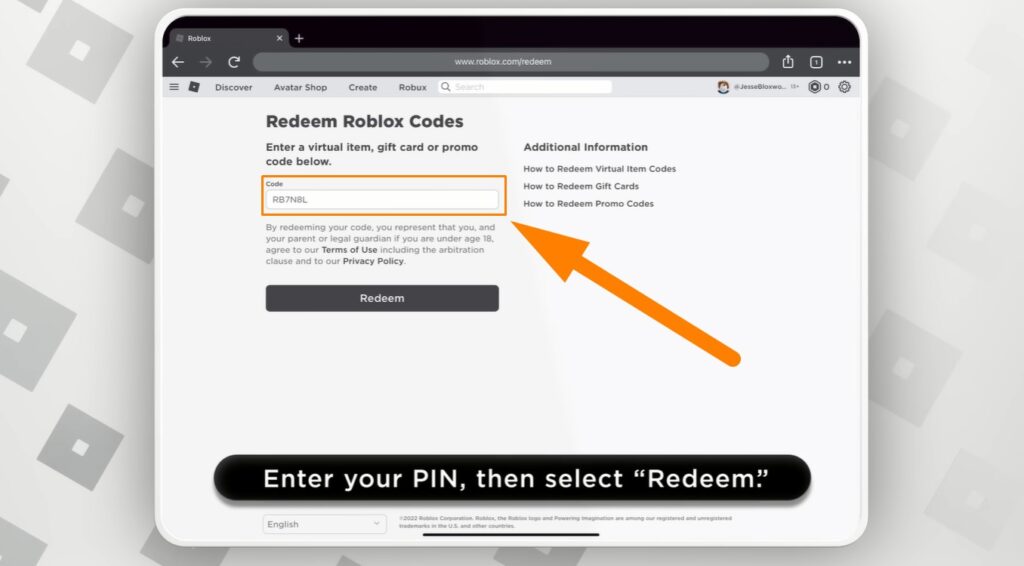 How To Redeem A Roblox Gift Card Step 3