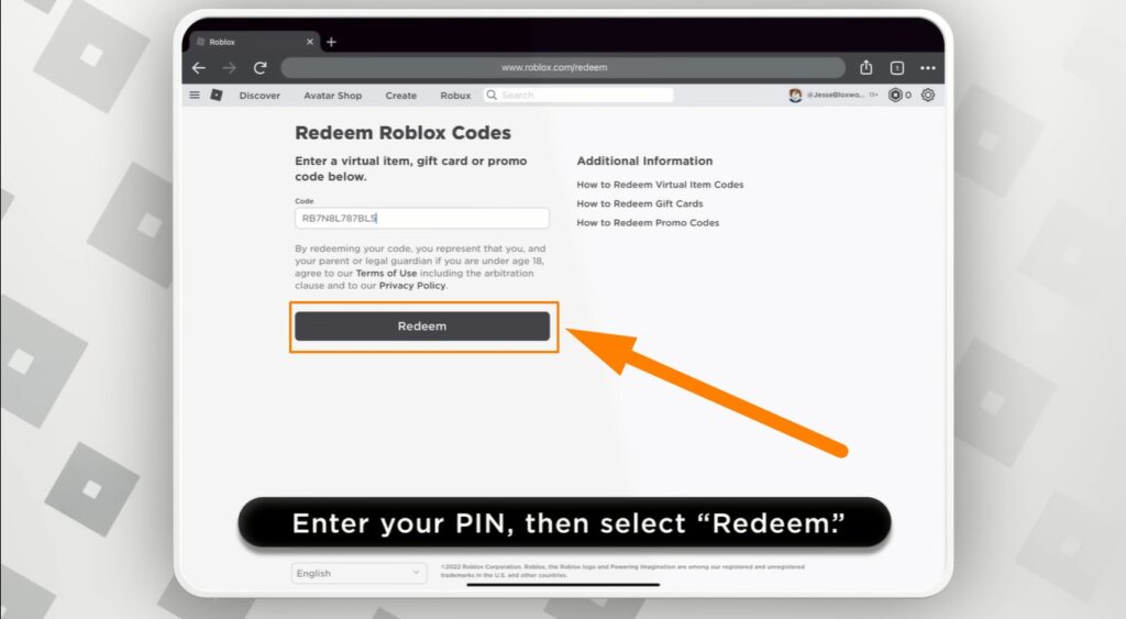 How To Redeem A Roblox Gift Card Step 4